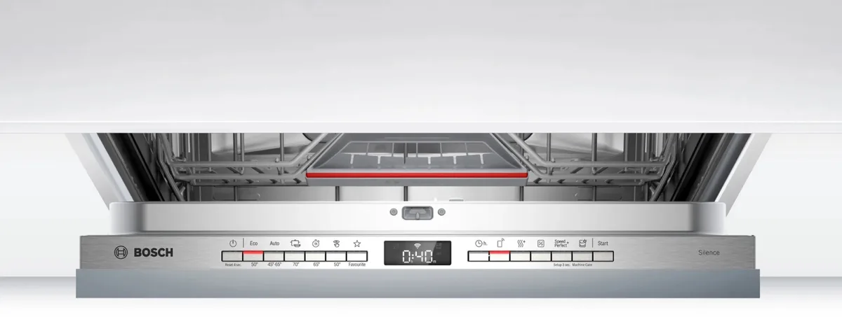 Вбудована посудомийна машина Bosch, 14 комплектів, клас енергоспоживання A++, 60 см, з дисплеєм та третім кошиком, біла.