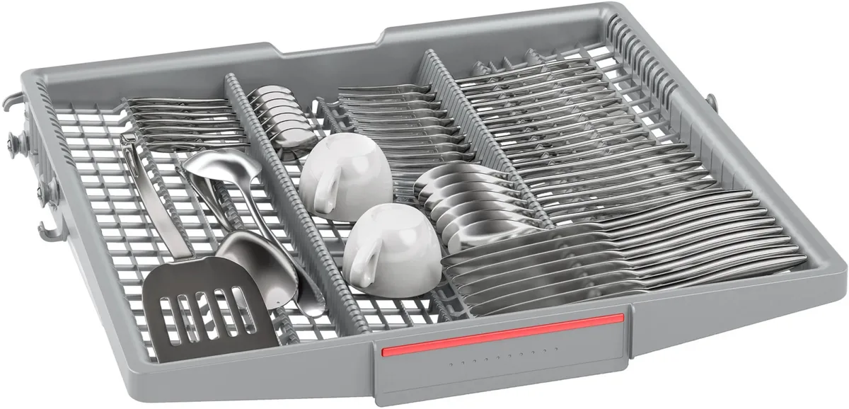 Вбудована посудомийна машина Bosch, 14 комплектів, клас енергоспоживання A++, 60 см, з дисплеєм та третім кошиком, біла.