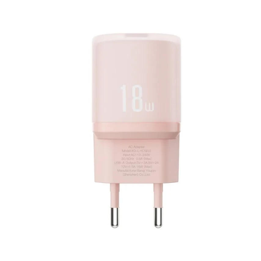 Сетевое зарядное устройство XO адаптер 1USB 18W розовое