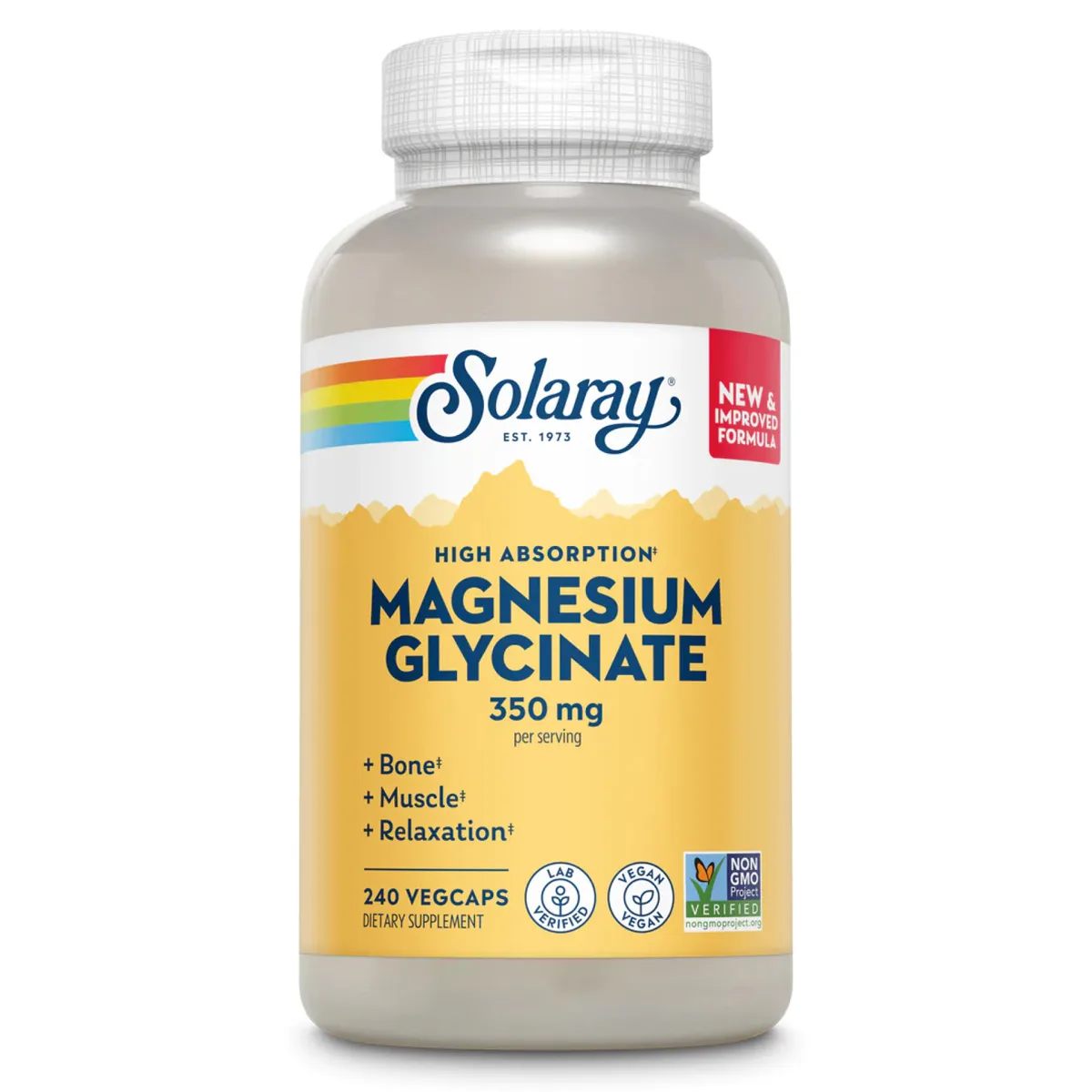 Solaray Magnesium Glycinate 350mg 240 VegCaps на українську мову буде: 

Solaray Магній Гліцинат 350мг 240 Вегетаріанських капсул.