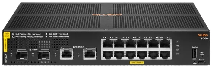 Комутатор HPE Aruba 6000, 12xGE, 2xGE SFP ports, PoE Class 4 139W, LT Warranty