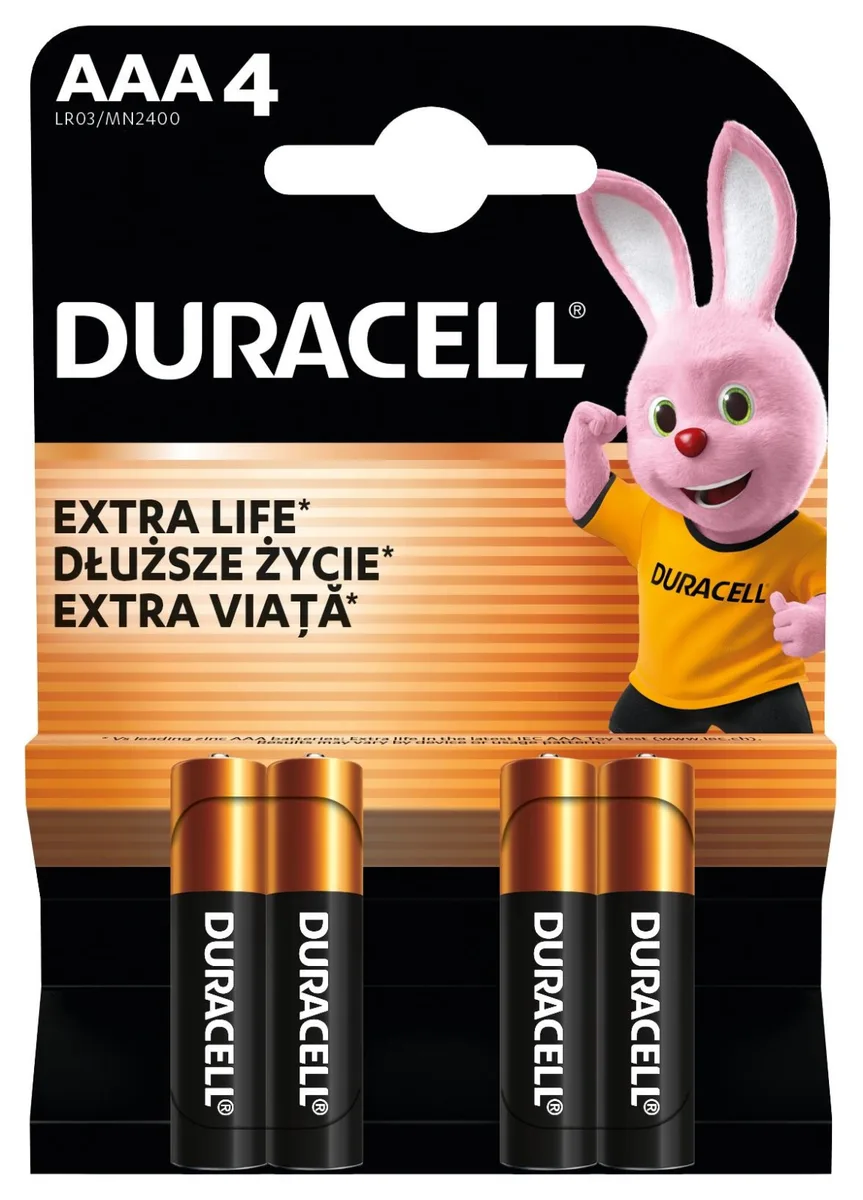 Лужні батарейки Duracell AAA 4 шт 1,5 В