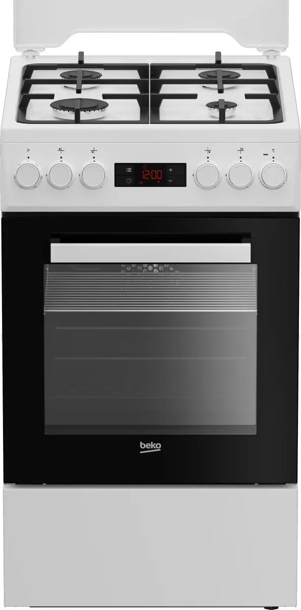 Плита Beko комбінована 60л газова варильна поверхня з електричною духовкою чавунні решітки біла