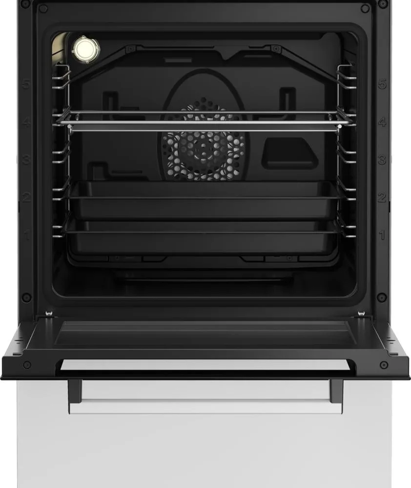 Плита Beko комбінована 60л газова варильна поверхня з електричною духовкою чавунні решітки біла