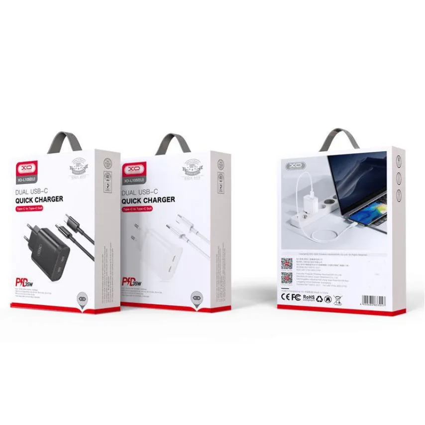 Сетевое зарядное устройство XO 2xPD 35W Type-C до Type-C 1м белое