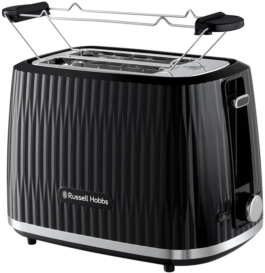 Тостер Russell Hobbs Eden 800Вт, пластиковий, з функціями підігріву та розморожування, чорного кольору.