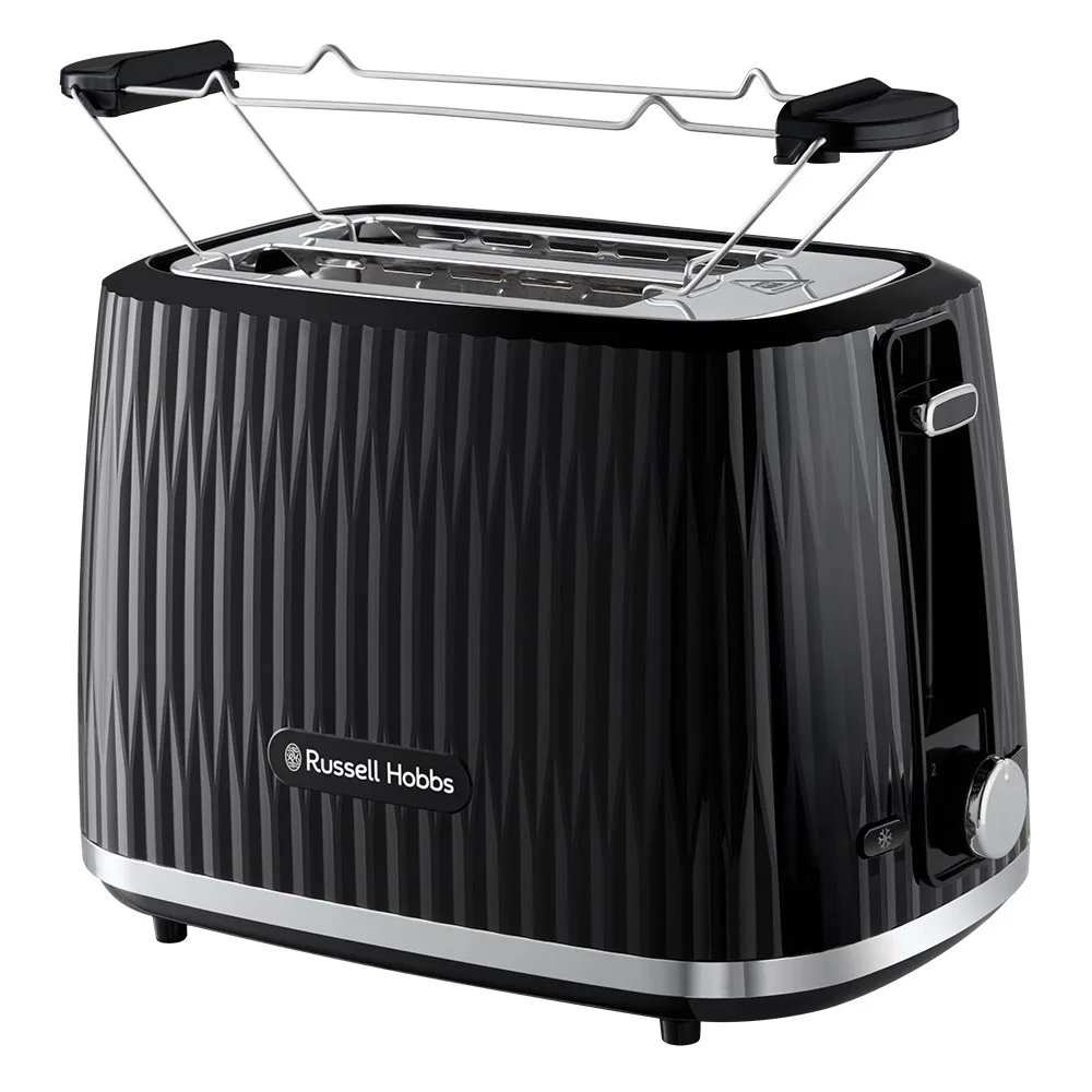 Тостер Russell Hobbs Eden 800Вт, пластиковий, з функціями підігріву та розморожування, чорного кольору.