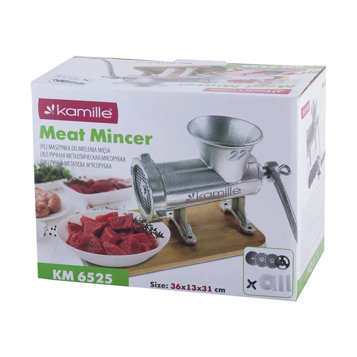 Мясорубка ручная Kamille чугунная 36х13х31 см с деревянной ручкой