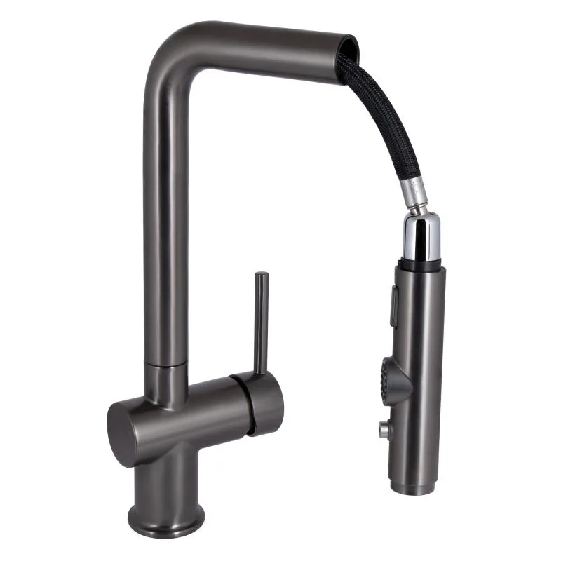 Змішувач кухонний Qtap Rozcesti 367 висувний вилив латунь 35 мм Gunmetal Black