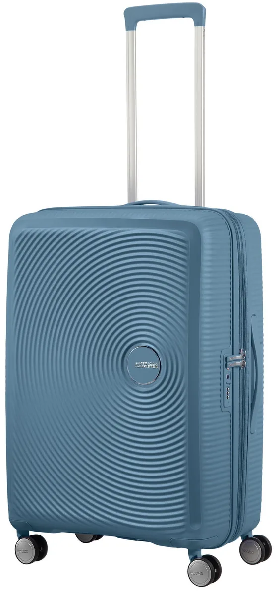 Вализа American Tourister, Soundbox, полипропилен, средняя, 67 см, 71.5/81 л, TSA, 4 колеса, EXP, серо-синяя.