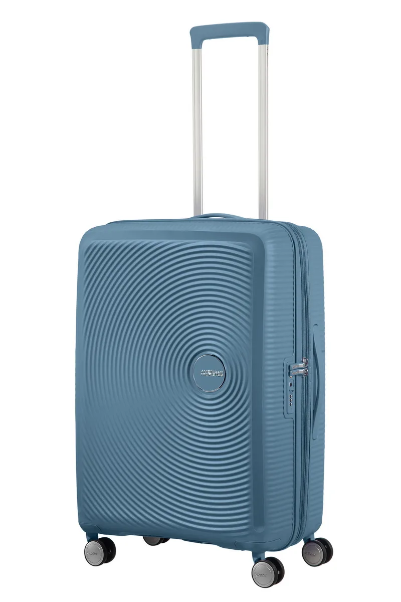 Вализа American Tourister, Soundbox, полипропилен, средняя, 67 см, 71.5/81 л, TSA, 4 колеса, EXP, серо-синяя.