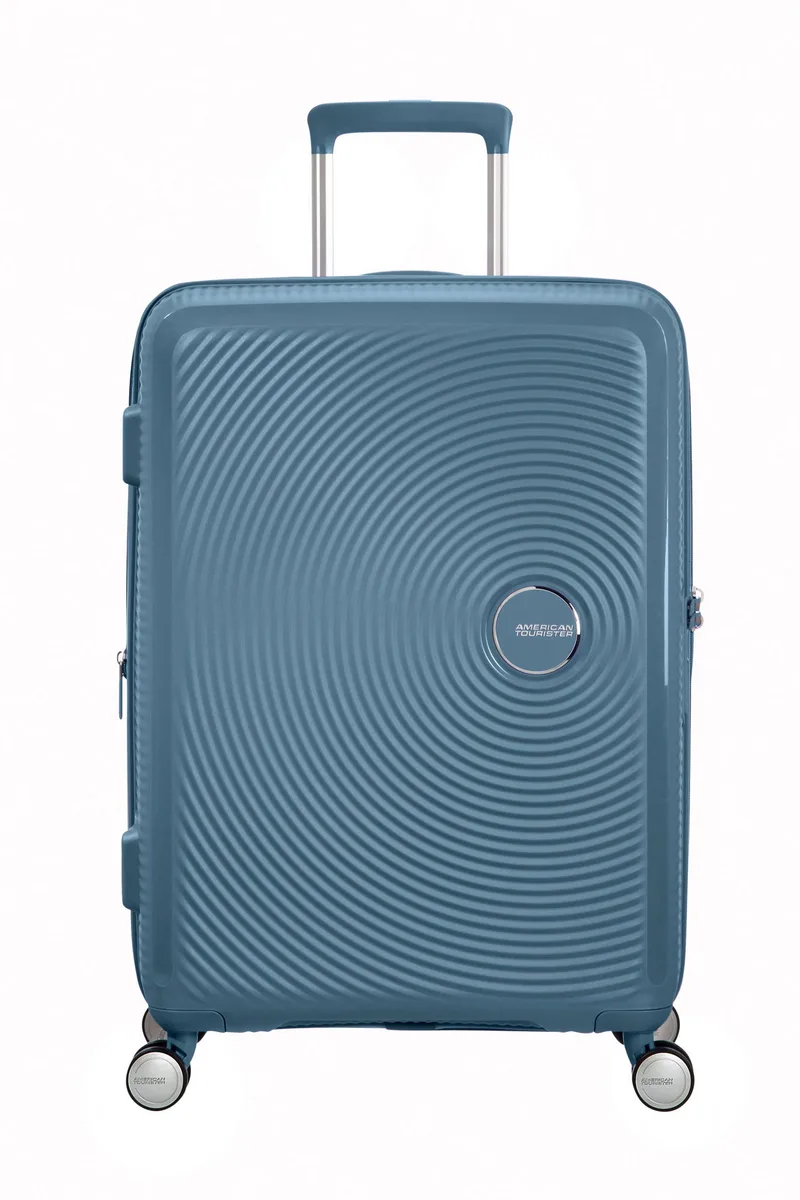 Вализа American Tourister, Soundbox, полипропилен, средняя, 67 см, 71.5/81 л, TSA, 4 колеса, EXP, серо-синяя.