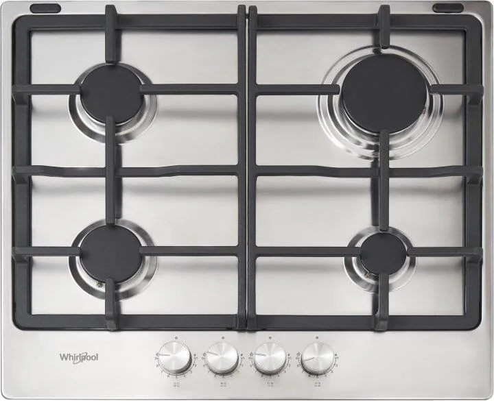 Газова варильна поверхня Whirlpool 60см чавунні конфорки для приготування їжі з нержавіючої сталі