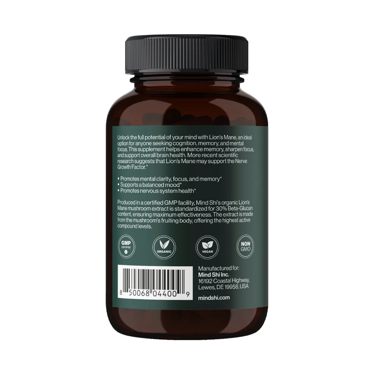 Lion's Mane Mushroom Mind Shi 1000 мг 60 вегетарианских капсул