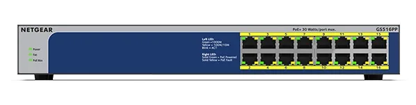 Комутатор NETGEAR GS516PP 16xGE PoE, 260Вт, некерований
