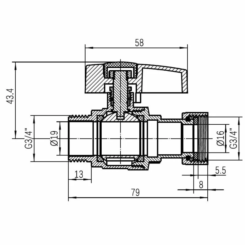 Кран кульовий 3/4" Thermo Alliance TAS261W20 латунь нікельований прямий