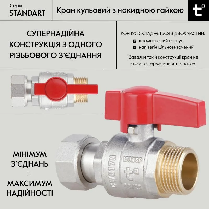 Кран кульовий 3/4" Thermo Alliance TAS261W20 латунь нікельований прямий