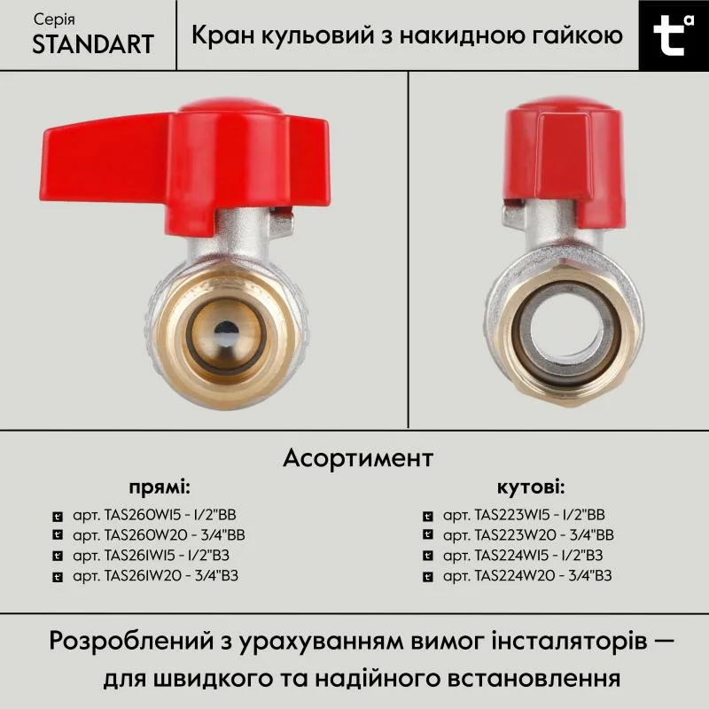 Кран кульовий 3/4" Thermo Alliance TAS261W20 латунь нікельований прямий