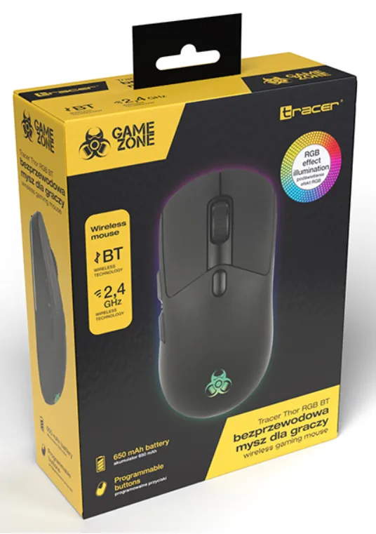 Комп'ютерна миша Tracer бездротова оптична чорна 2.4 ГГц Bluetooth RGB 7 кнопок