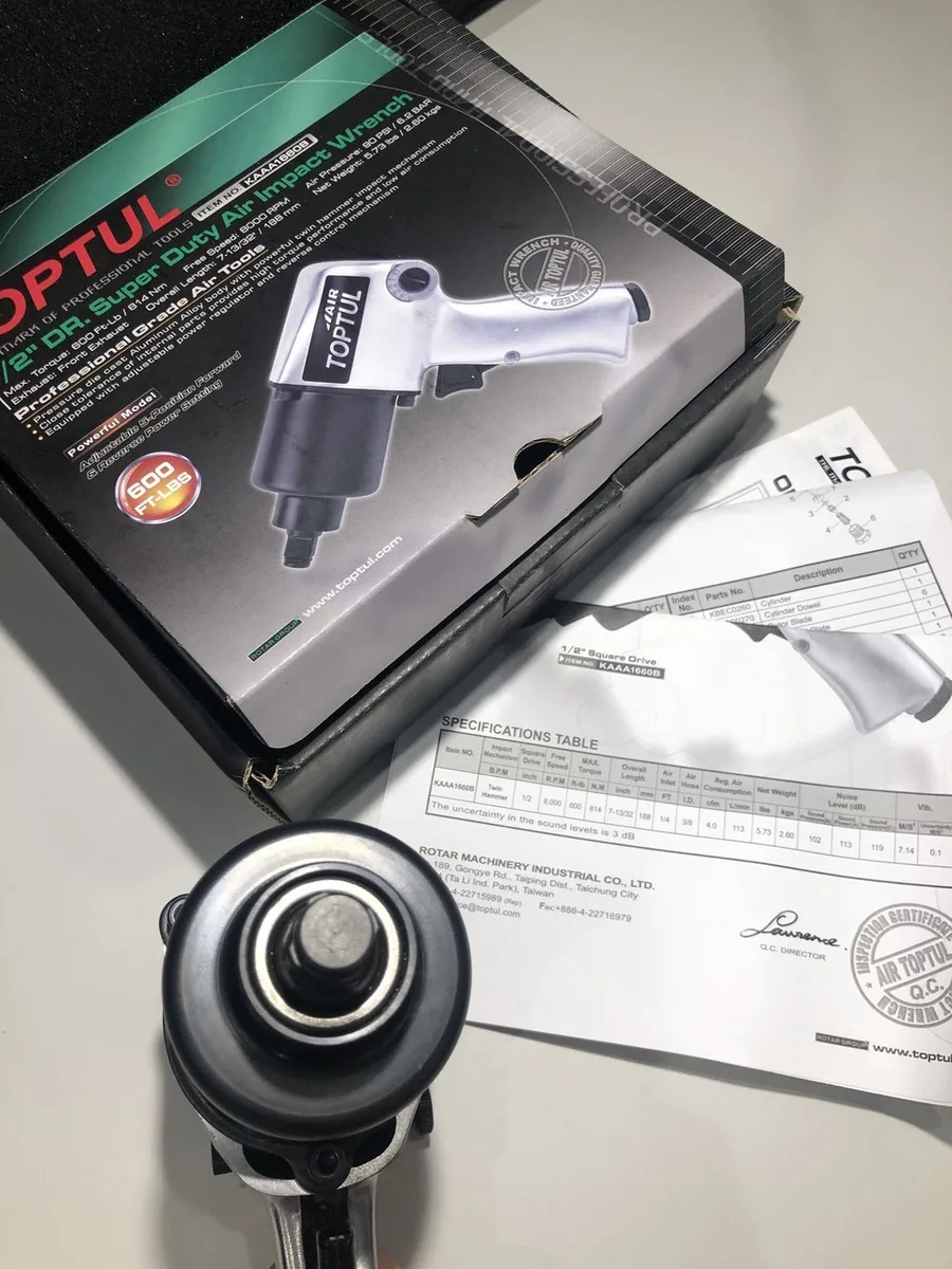 Гайковерт пневматичний Toptul KAAA1660B 1/2" 814 Нм метал 188x2,6 см чорний
