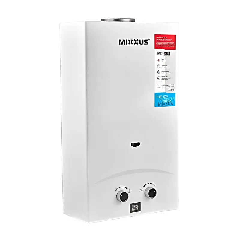 Газова колонка Mixxus 12 л/хв електронний розпал метал біла 610х350х183 мм