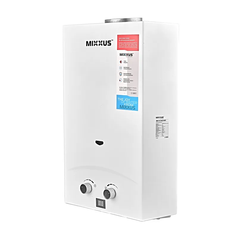 Газова колонка Mixxus 12 л/хв електронний розпал метал біла 610х350х183 мм