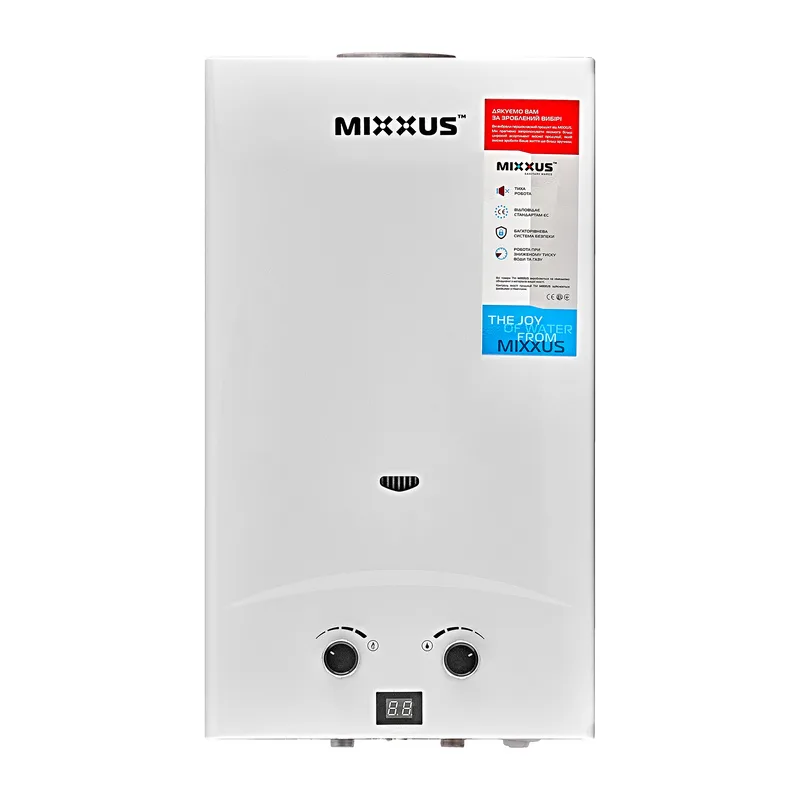 Газова колонка Mixxus 12 л/хв електронний розпал метал біла 610х350х183 мм