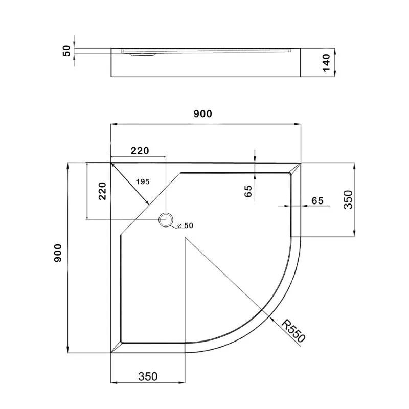 Душовий піддон напівкруглий Lidz ST90x90x14 акриловий 90x90 см білий