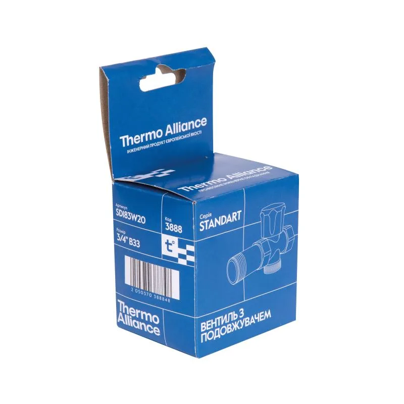 Кран кульовий 3/4" латунний запірний для води Thermo Alliance Standart хромований