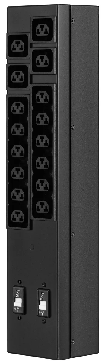 Устройство распределения электрического питания MIRSAN MXB, 2U, 16A, 1Ph, 16 гибридных розеток (C13-C19), черный.