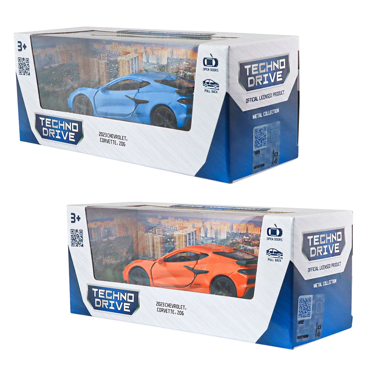 Автомодель TechnoDrive метал 12х5х3,5 см помаранчевий світло-блакитний