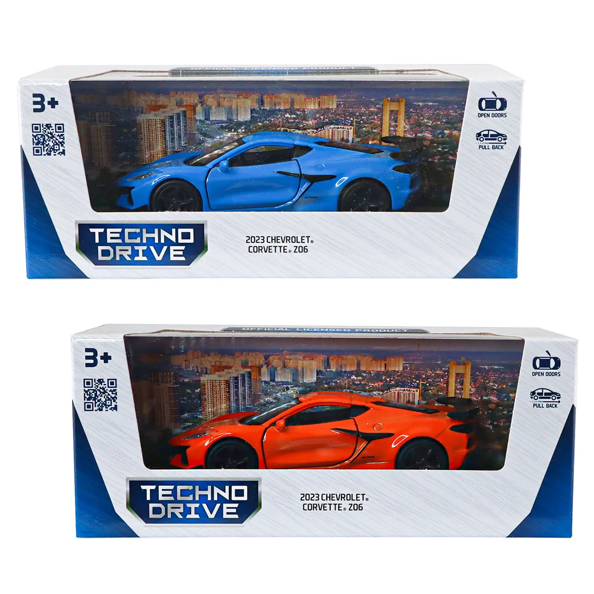 Автомодель TechnoDrive метал 12х5х3,5 см помаранчевий світло-блакитний