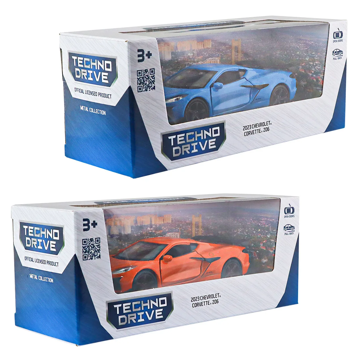 Автомодель TechnoDrive метал 12х5х3,5 см помаранчевий світло-блакитний