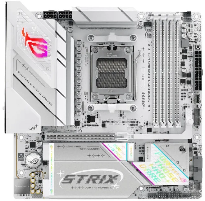 Материнская плата ASUS ROG STRIX B850-G GAMING WIFI sAM5 B850 4xDDR5 M.2 HDMI DP WiFi BT mATX белая