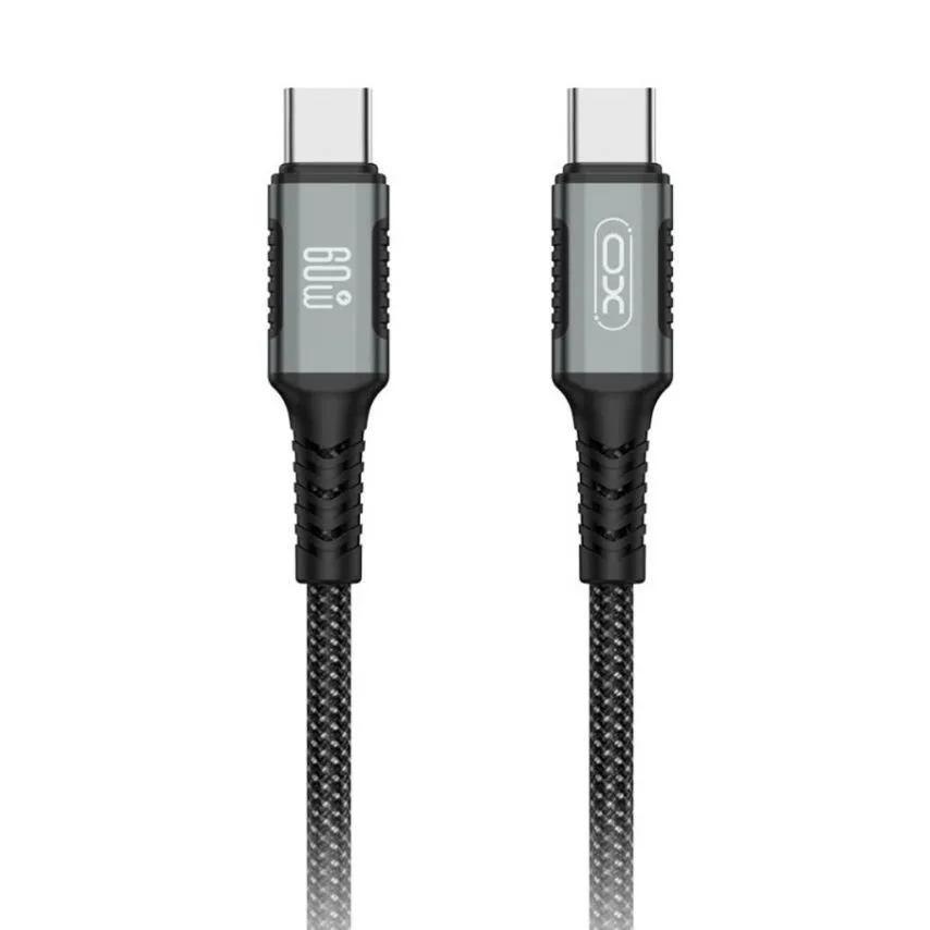 Кабель USB Type-C до Type-C XO плетений 1м 60W чорний