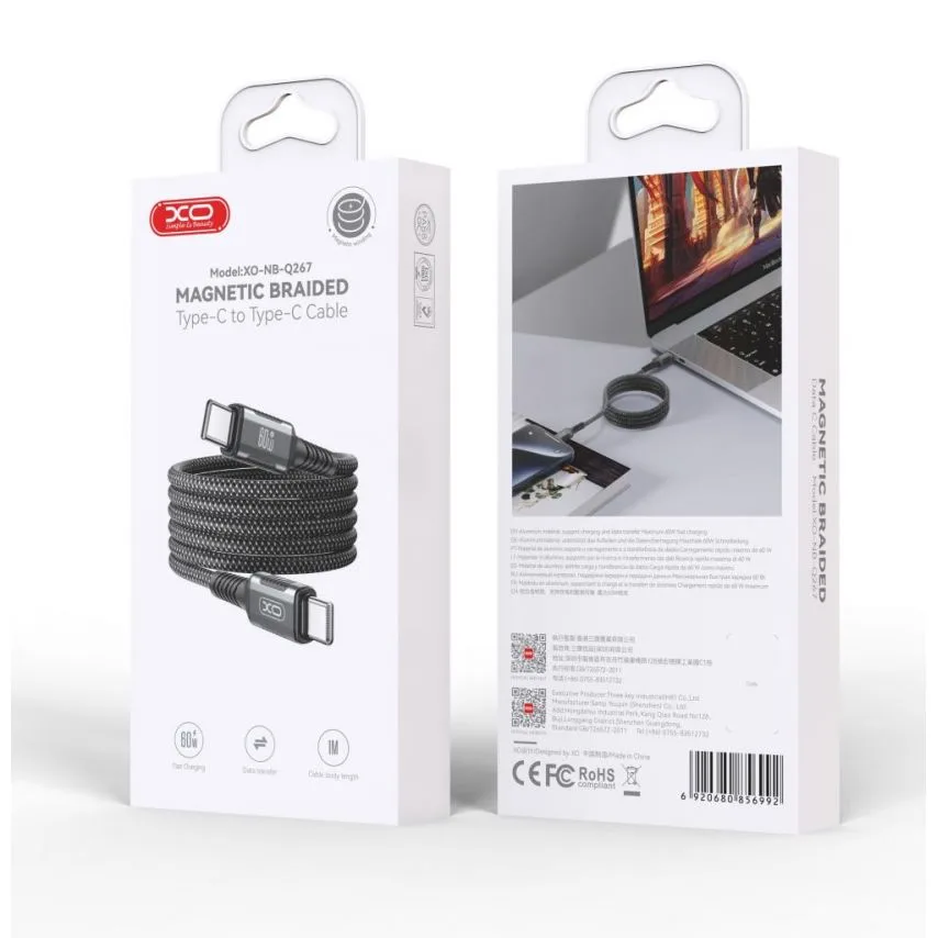 Кабель USB Type-C до Type-C XO плетений 1м 60W чорний