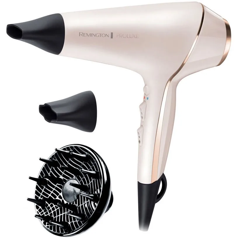 Фен Remington ProLuxe з AC мотором, потужністю 2400 Вт, 3 режимами роботи, дифузором, іонізацією та холодним обдувом, у рожевому к
