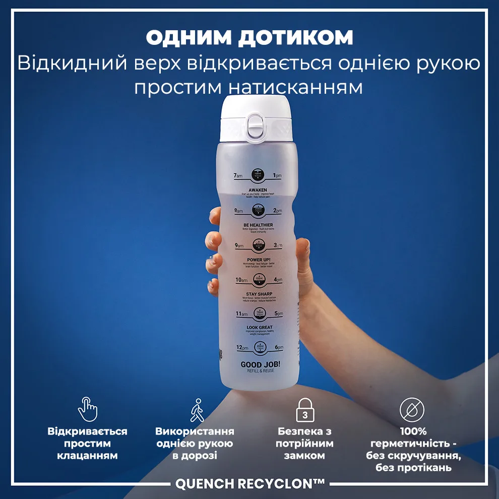 Пляшка для води ION8 Recyclon 1000 мл Блакитна BPA Free