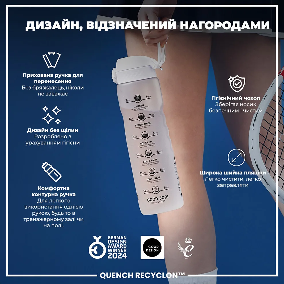 Пляшка для води ION8 Recyclon 1000 мл Блакитна BPA Free