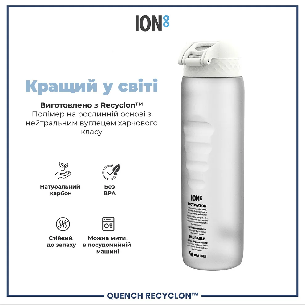 Пляшка для води ION8 Recyclon 1000 мл Блакитна BPA Free