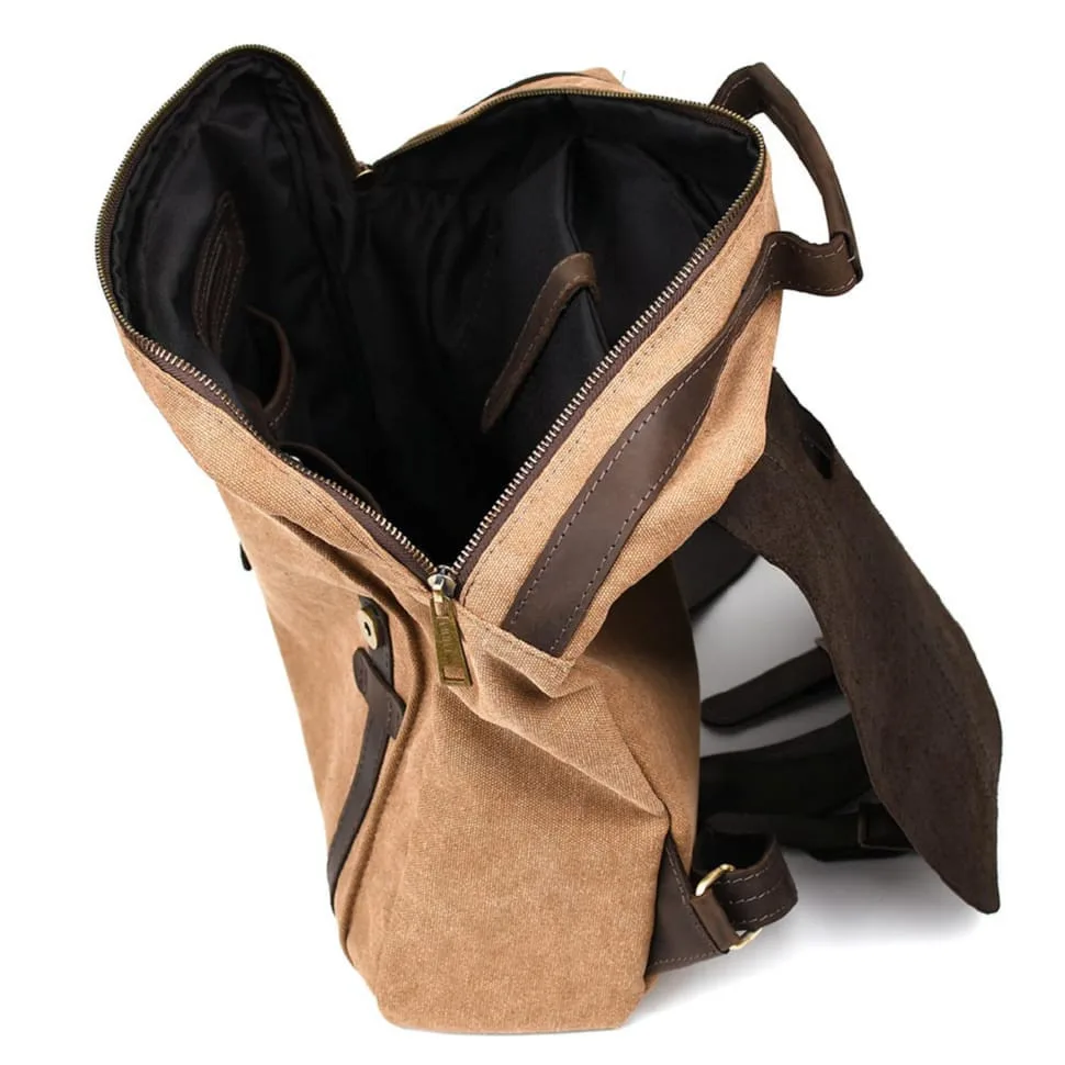 Сумка-рюкзак TARWA коричнева з натуральної шкіри та канвасу для ноутбука, молодіжний стиль унісекс.