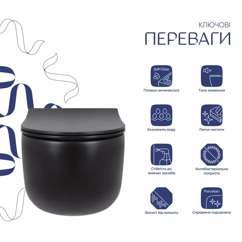 Унітаз підвісний безободковий Qtap Taurus чорний матовий 490x360x380 мм кераміка