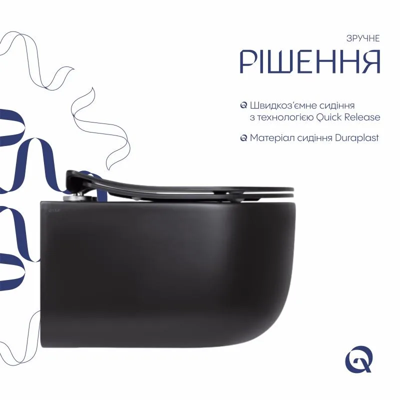 Унітаз підвісний безободковий Qtap Taurus чорний матовий 490x360x380 мм кераміка