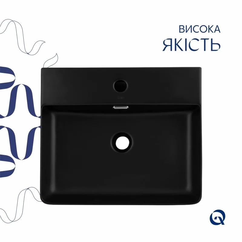 Раковина підвісна Qtap Nando LT чорна керамічна 500х420х130 мм