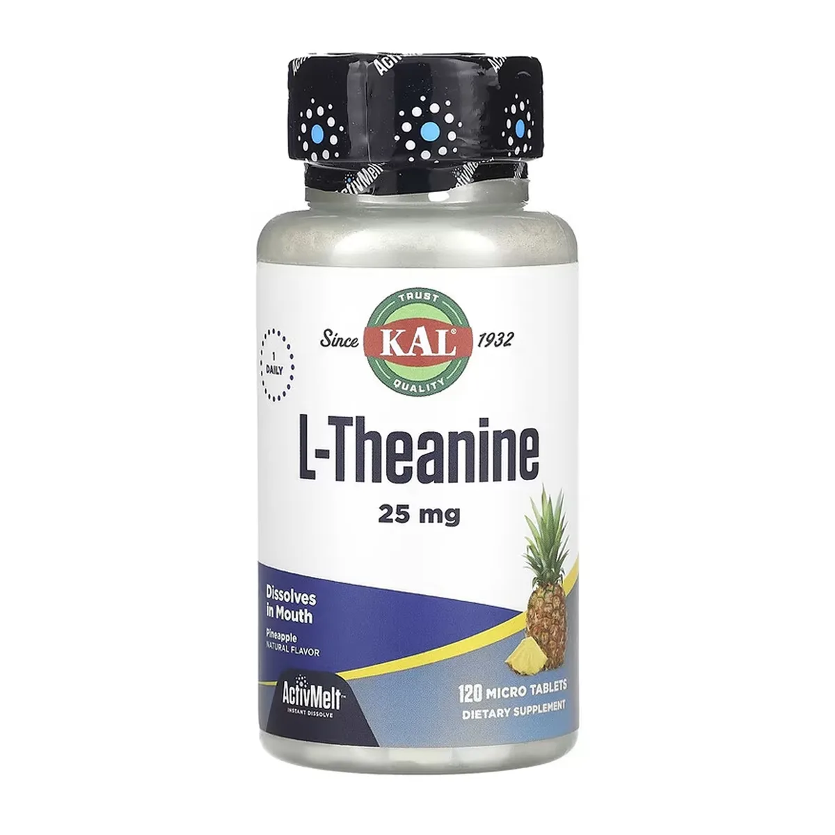 L-Theanine 25 мг KAL вегетаріанські мікротаблетки 120 штук Ананас