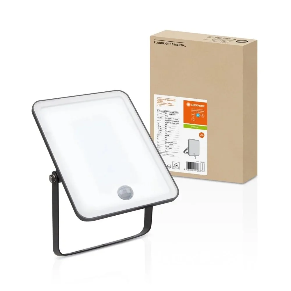 Прожектор LEDVANCE ESSENTIAL SENSOR 30Вт 2700Лм 4000K с датчиком движения черный.