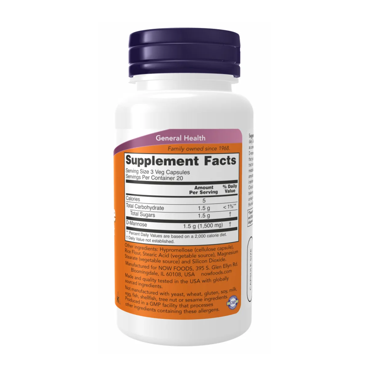 D-Mannose 500 mg 120 Caps Now Foods вегетарианские капсулы без ГМО