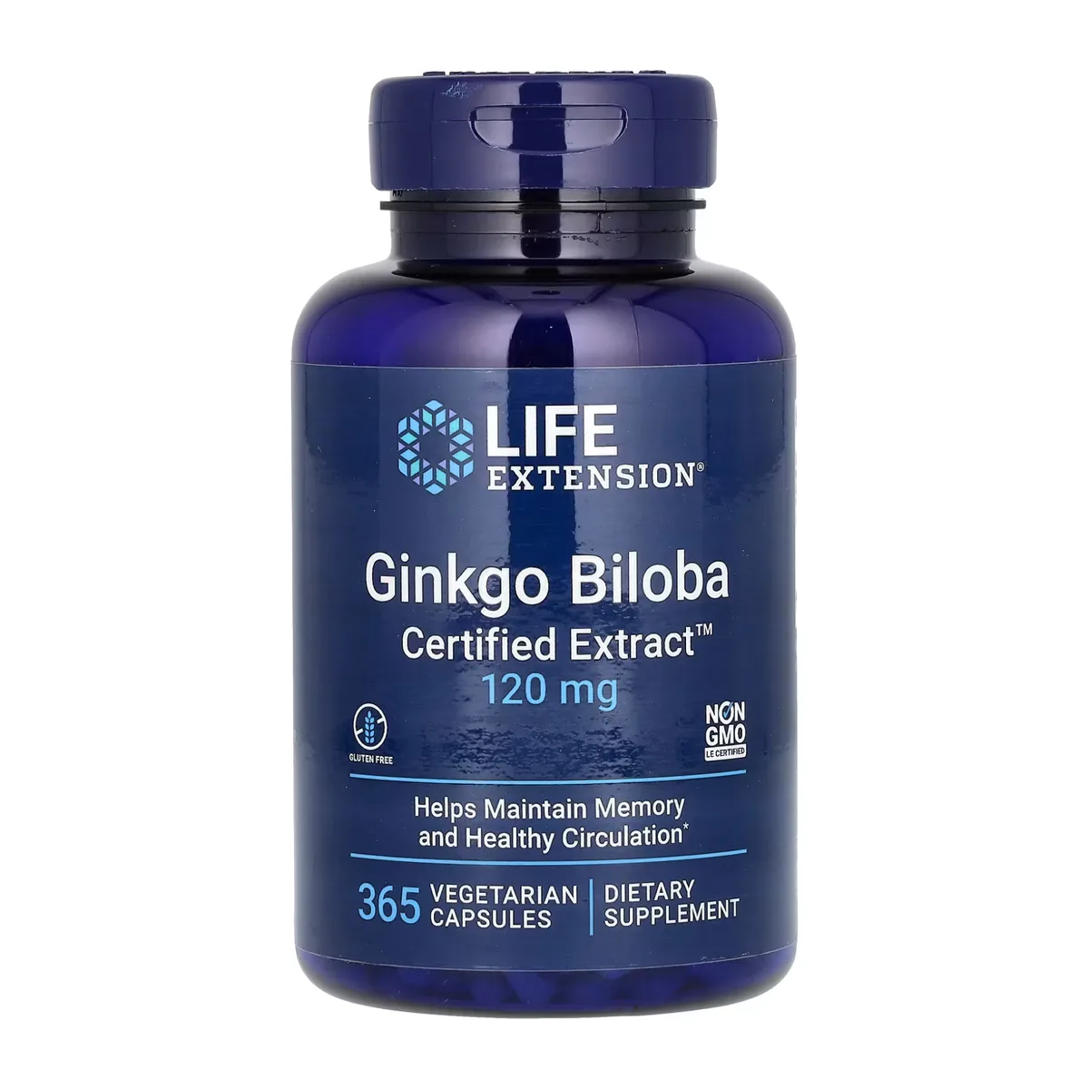 Ginkgo Biloba Certified Extract Life Extension веганский 120 мг 365 капсул