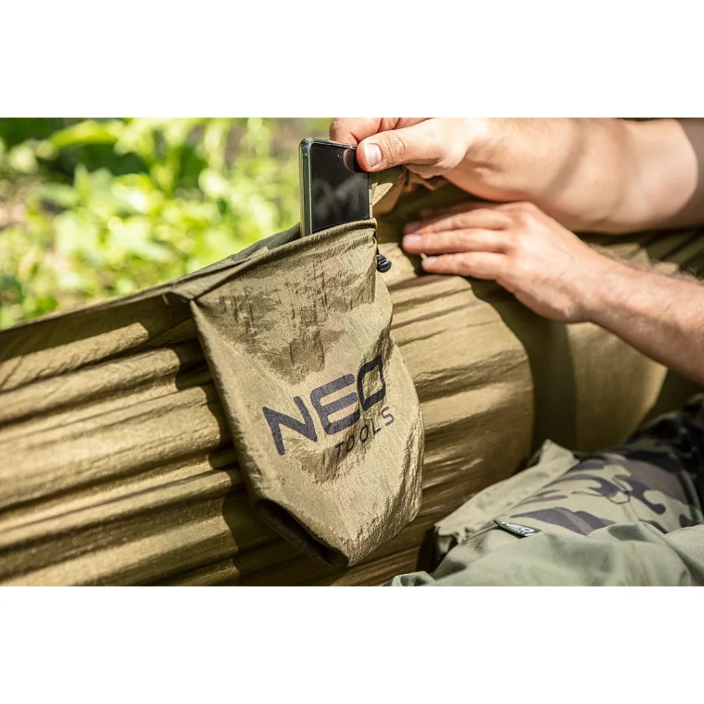 Гамак Neo Tools, материал нейлон 210T, 330x140см, до 200кг, шнуры, сумка для переноски, зеленый.