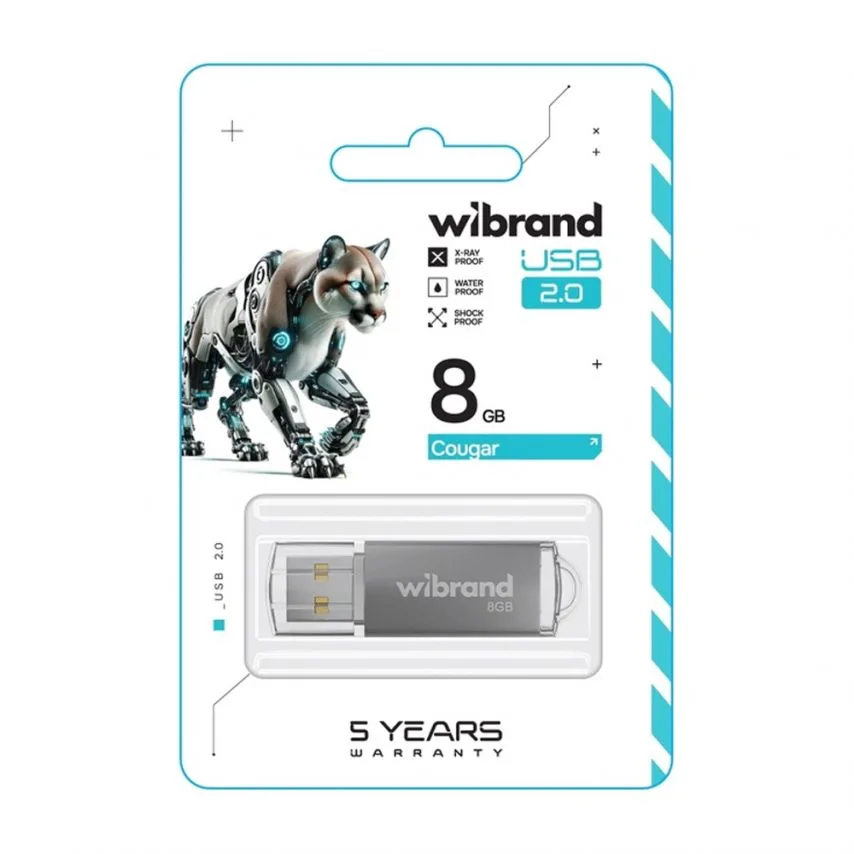 Флеш-память USB Wibrand 8Гб пластиковая серебристая USB 2.0 с крышкой